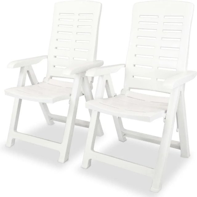 Furnicato 2er Set Verstellbare Gartenstühle aus Kunststoff in Weiß, witterungsbeständig und zusammenklappbar, B/T/H: 60 x 61 x 108 cm - Bild 1
