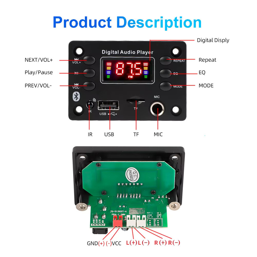 KEBIDU 50W Bluetooth-Verstärker Auto-Audioplayer in Schwarz mit FM-Radio, MP3-Player und Freisprechfunktion - Bild 6