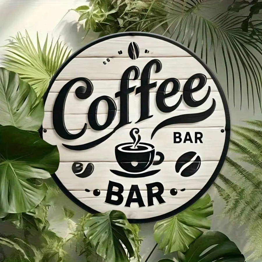 Rundes Vintage Kaffeebar-Schild aus Holz von CIFBUY in Weiß mit Retro-Design und Typografie zur Wanddekoration - Bild 2