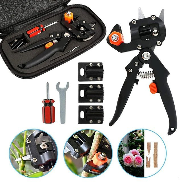 Professionelle Pfropfschere für den Garten mit zwei SK5-Schneidklingen in Schwarz zum Schneiden von Ästen und Obstbäumen - Bild 1