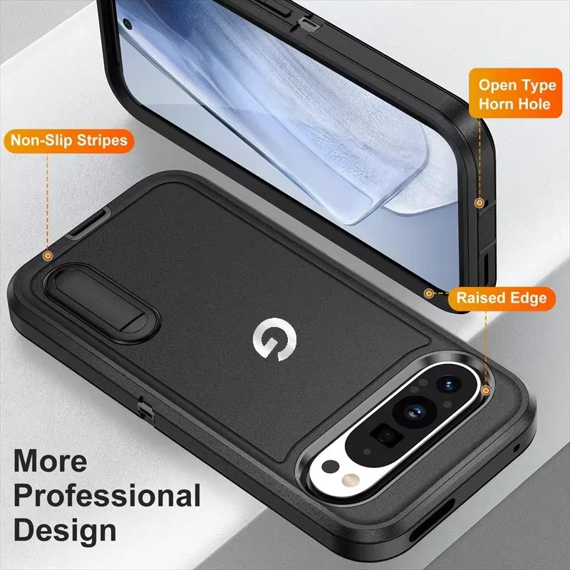 Robuste Hybrid-Schutzhülle mit unsichtbarer Halterung und Anti-Drop-Linsenschutz für Google Pixel 10, Pixel 9 Pro und Pixel 9 XL in Schwarz und Orange - Bild 6