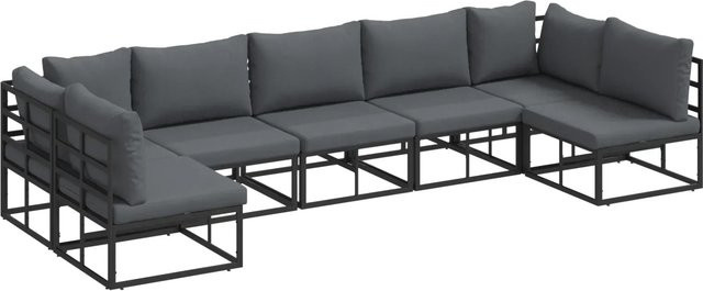 vidaXL Garten-Sofa-Set 7-teilig in Schwarz mit Kissen aus pulverbeschichtetem Aluminium und UV-beständigem Polyester in U-Form - Bild 1