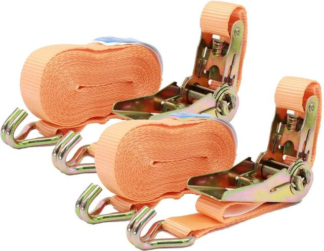 TRUTZHOLM 2er Set Profi Ratschen Spanngurte in Orange, Länge: 6 m, Tragkraft: 800 kg, TÜV GS zertifiziert - Bild 1