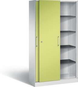 C+P Schiebtürenschrank Asisto mit Schloss, Front Viridingrün, Korpus Lichtgrau, H x B x T: 198,0 x 100,0 x 43,5 cm - Bild 1
