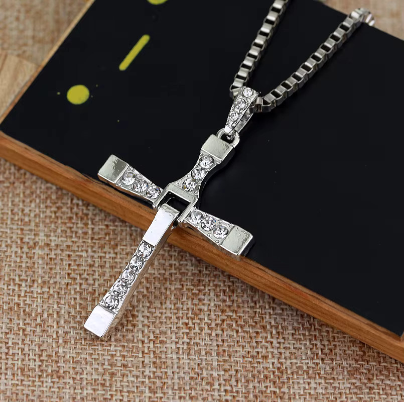 Halskette mit Kreuz-Anhänger, Silber, Kristall, Herren - Bild 2