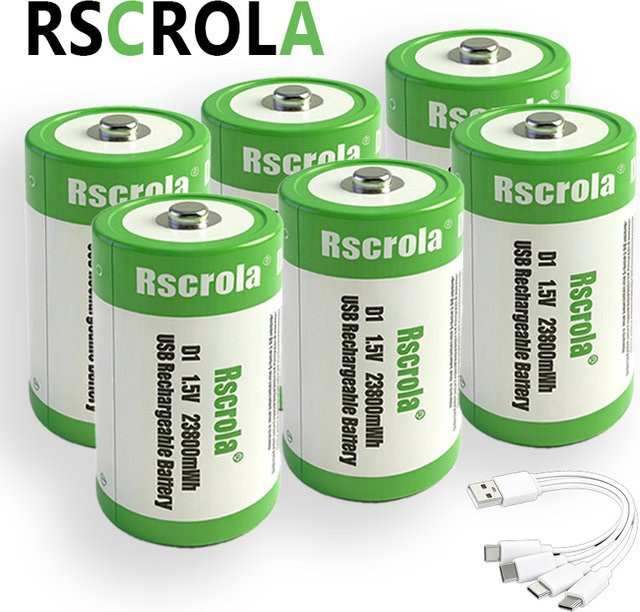 RSCROLA USB wiederaufladbare Lithium-Batterie D-Größe LR20, 1,5V, 23800mWh, Farbe: Grün - Bild 1