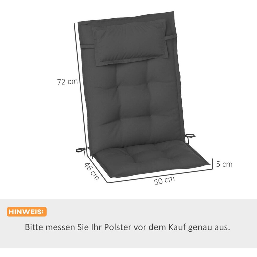 Outsunny 2er Set Liegenauflage für Sonnenliegen aus Polyester, wasserabweisend und gesteppt, Grau, B/H/L: 50 x 5 x 116 cm - Bild 4