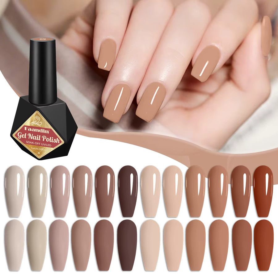 Faandin Nude Color Series Solid Gel Nagellack-Set, 12 Stück, Glänzend - Bild 2