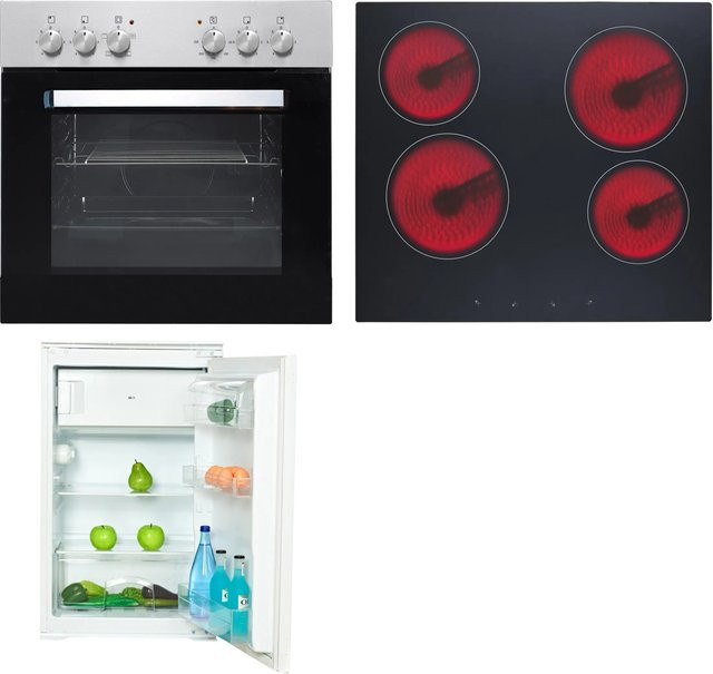 PKM Küchengeräte-Set Flex-Well 5 in Silber mit Einbauherd und Einbaukühlschrank aus Edelstahl und Glas - Bild 1