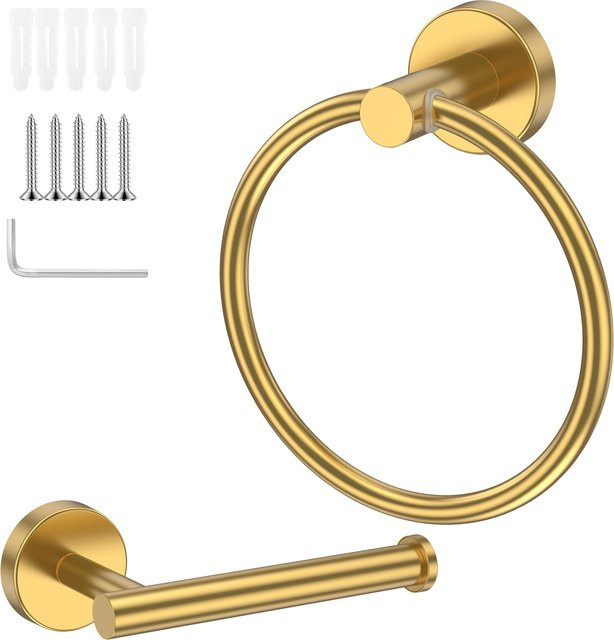 Handtuchringhaken und Toilettenpapierhalter für dein Badezimmer aus Edelstahl in Silber oder Gold zur Wandmontage - Bild 1