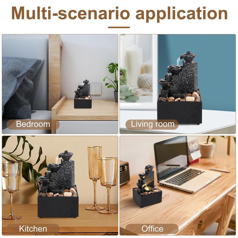 Your Warm Home Desktop-Wasserfall mit LED-Beleuchtung in Schwarz aus ABS-Kunststoff und Kunstharz für Wohnzimmer und Büro - Bild 2