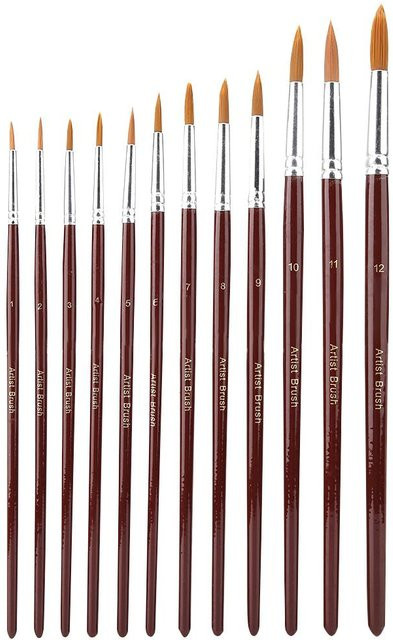 Neoglint Aquarellpinsel Set aus Nylonhaar mit runder Spitze in Braun, 12 Stück - Bild 1