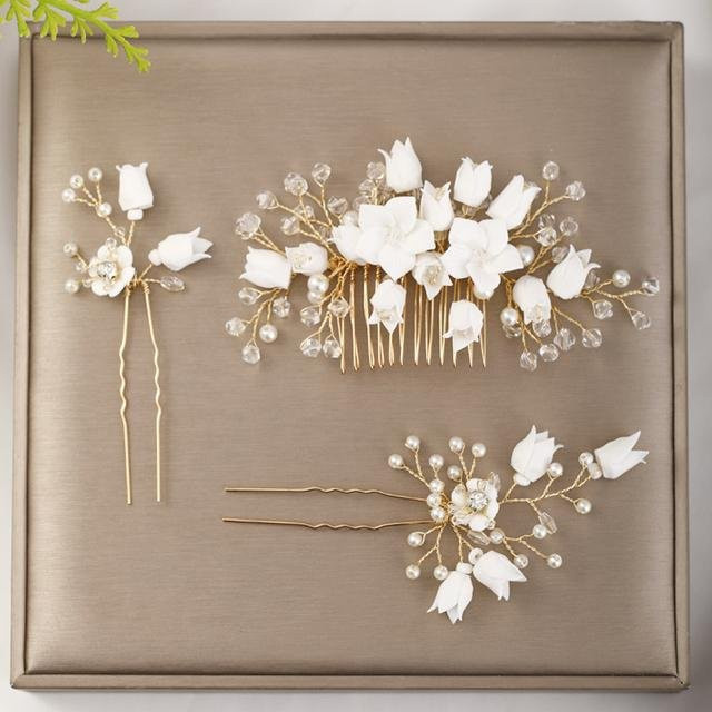 Wucifang Jewelry Haarschmuck, Kristall, Blumen, Diadem, Damen, weiß - Bild 1