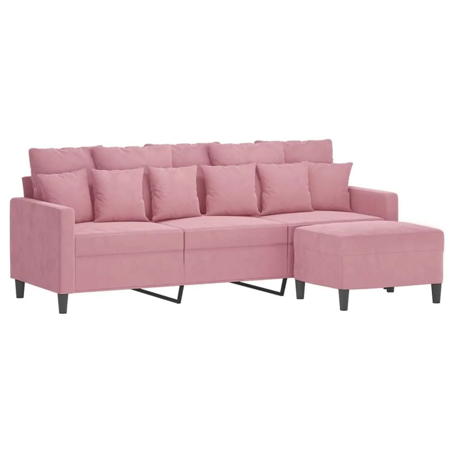 vidaXL 3-Sitzer-Sofa mit passendem Hocker in Rosa, modernes Samt-Design für dein Wohnzimmer - Bild 2
