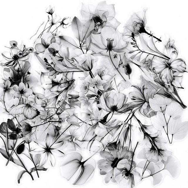 GOGOTU Blumen-Graffiti-Aufkleber, Schwarz-Weiß, Transparent, 50-teiliges Set - Bild 1