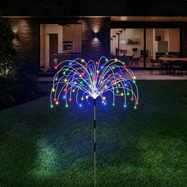 Lanzhong Home Decoration Solar Gartenleuchte mit 120 LED Feuerwerk Licht Effekt, Mehrfarbig RGB, IP65 Wasserdicht, Silber - Bild 1