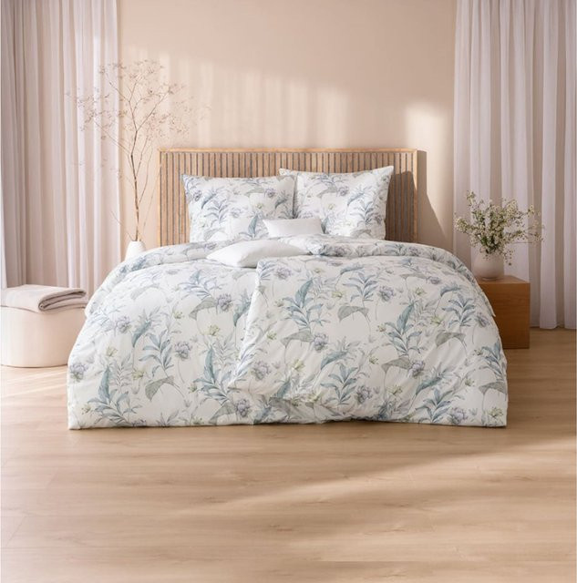 Estella Bettwäsche Susanne aus Baumwoll-Jersey mit floralem Design in Weiß - Bild 1