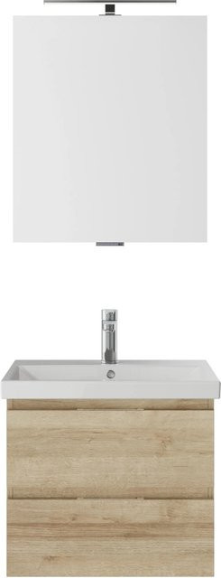 Pelipal Badmöbel-Set Serie 4035, 3-teilig, grifflos, Riviera-Eiche, mit Waschtisch, Waschtischunterschrank und Spiegelschrank mit LED-Beleuchtung, B/T/H: 60 x 45 x 45 cm - Bild 1