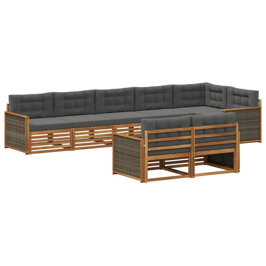 vidaXL Outdoor-Sofagarnitur L-Form aus Akazienholz in Natur und Anthrazit mit Kissen und Rückenpolstern - Bild 2