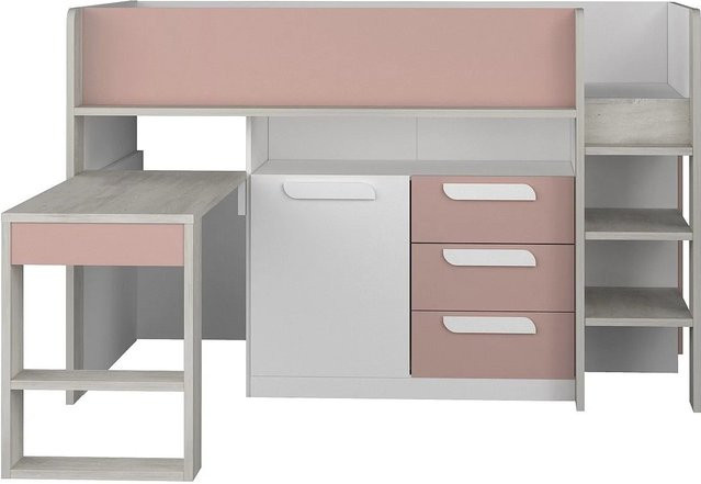 Vente-unique Bettkombination Loukala in Rosa und Naturfarben Hell, B/T/H: 90 x 200 x 207 cm - Bild 1