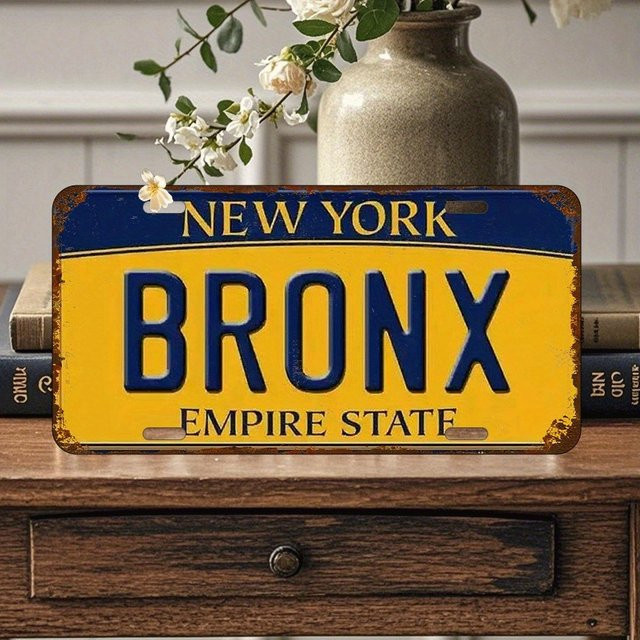 Vintage Bronx Empire State Metallschild von CIFBUY in Gelb-Blau-Weiß zur Wanddekoration, B: 30,0 cm, H: 15,0 cm - Bild 1