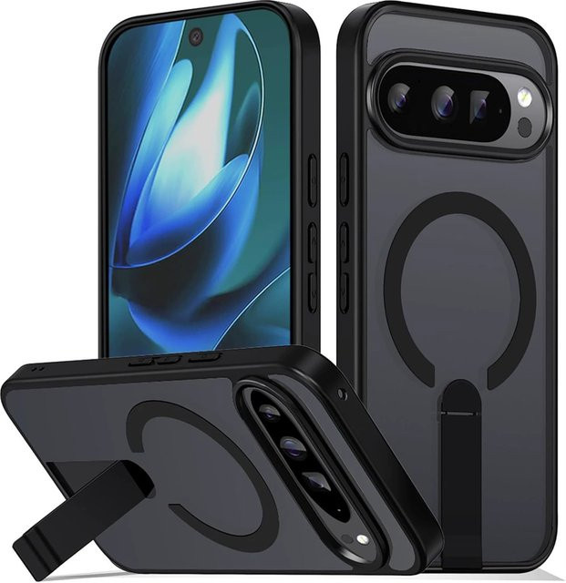 Magnetische Schutzhülle für Google Pixel 9, 9 Pro, 10 Pro XL und 10A mit verstecktem Metallständer in Schwarz - Bild 1