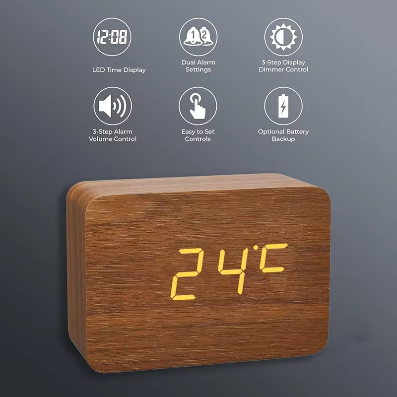 WOKLOK Digitaler Wecker aus Bambusholz mit Temperaturanzeige in Braun - Bild 3