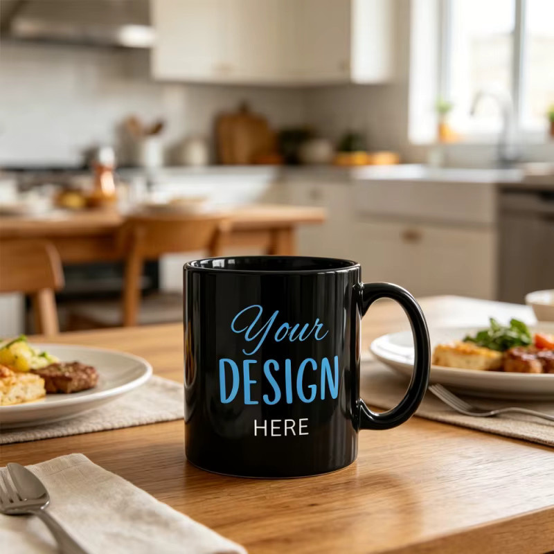 Personalisierte Keramik-Kaffeetasse von ARTGAT in Schwarz und Weiß mit Foto, Text oder Logo, 330 ml - Bild 5