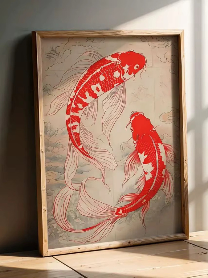 SHENCHEN Wandposter Roter Koi-Fisch im japanischen Ukiyo-e-Stil als orientalisches Wandbild aus Papier - Bild 7