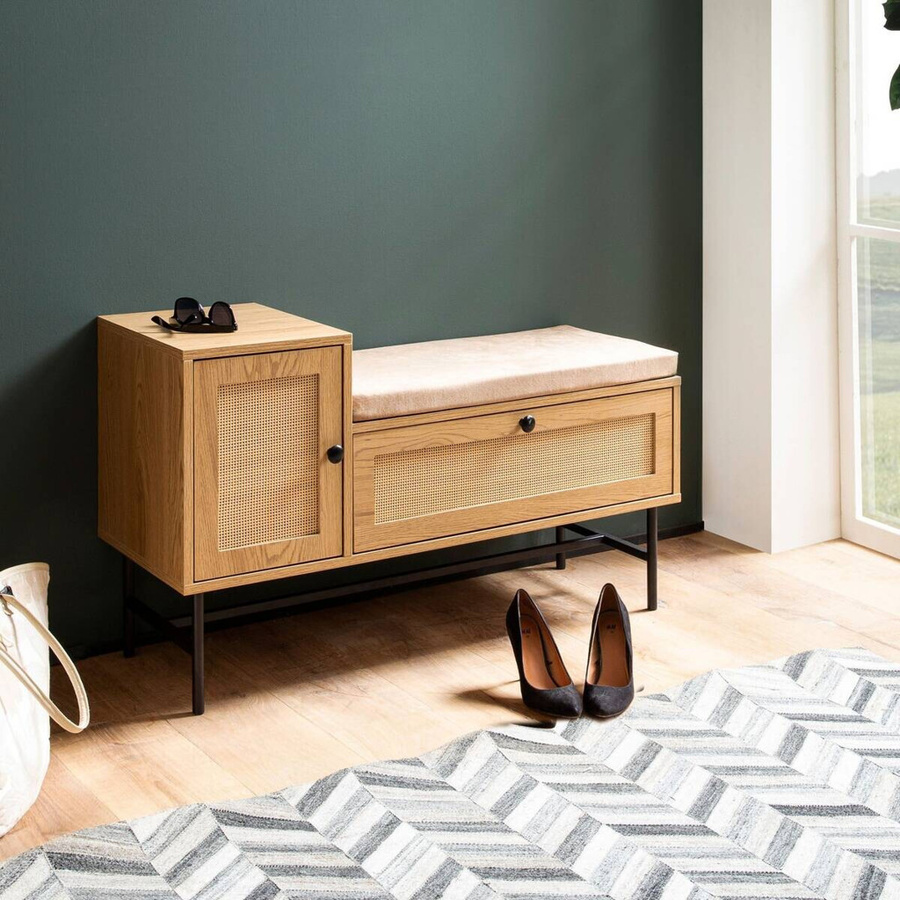 Wohnling Schuhbank Rattan in Natur Braun B/H/T: 100 x 60 x 38 cm - Bild 5