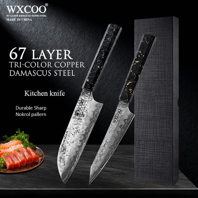 WXCOO Professionelles Damaststahlmesser aus VG-10 Stahl in Silber mit Holzgriff - Bild 1