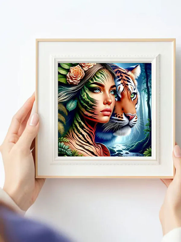 Huacan Diamantmalerei Tiger und Frau als Tierporträt Mosaik Set in Mehrfarbig - Bild 4