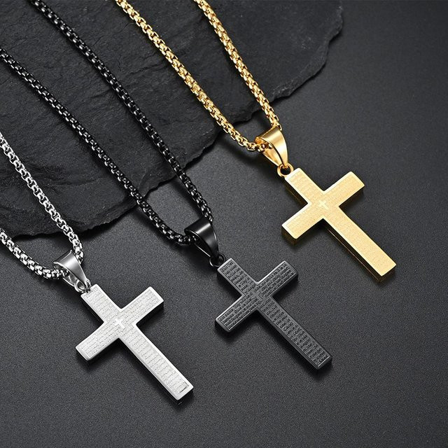 KenLy Halskette mit Jesus Christus Kruzifix Anhänger, Edelstahl, Gold, Herren, 75 cm - Bild 1