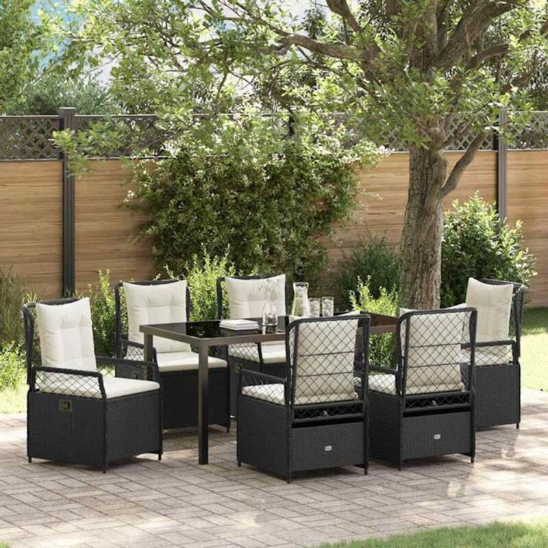 vidaXL Gartenmöbel-Set aus Polyrattan und Stahl, 7-teilige Essgruppe in Schwarz - Bild 1