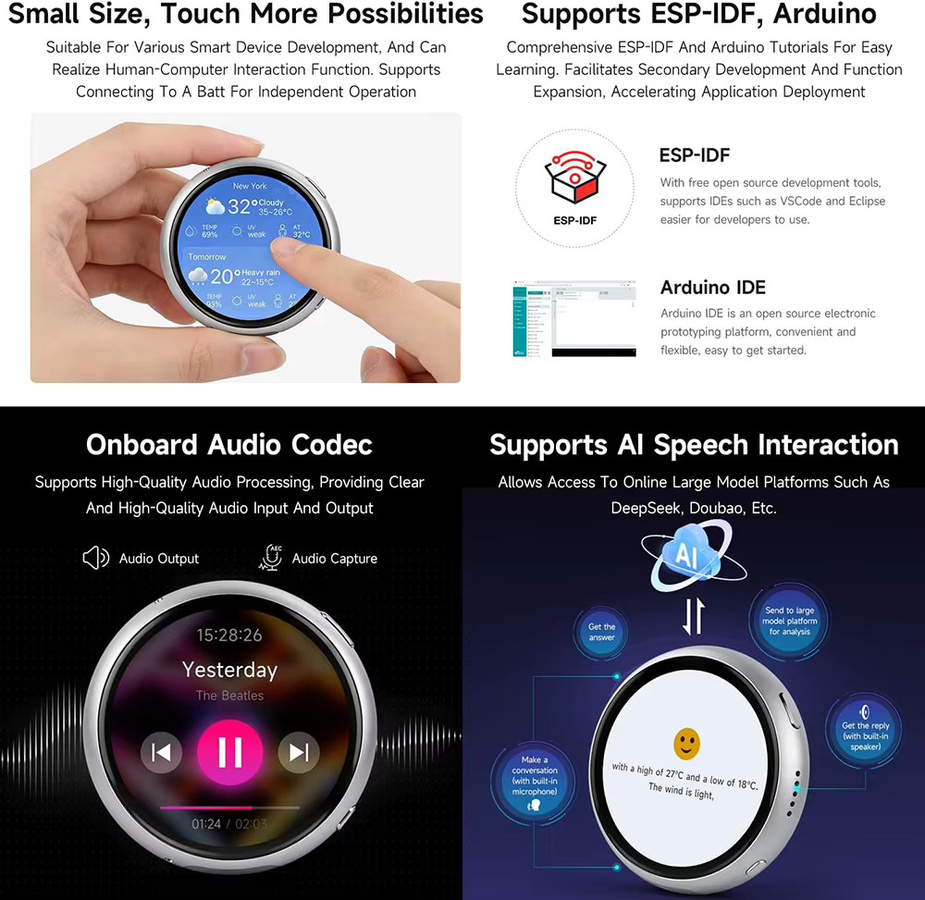 Waveshare ESP32-S3 1,75 Zoll AMOLED Rundes Touch-Display Entwicklungsboard in Silber mit 466x466 Pixeln für ESP-IDF und Arduino-IDE - Bild 3