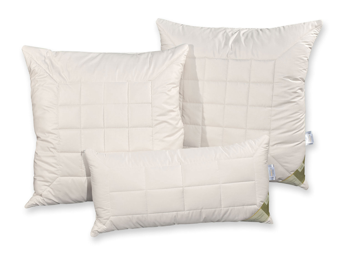 Garanta Bio-Schurwolle Kopfkissen mit Schurwollkugeln, GOTS organic, B/H: 80 x 40 cm, Beige/Weiß - Bild 1