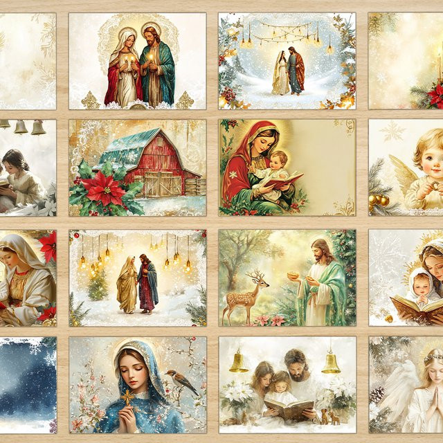 32 Stück Vintage Weihnachts Jesus Postkarten in Multicolor aus hochwertigem Karton - Bild 1