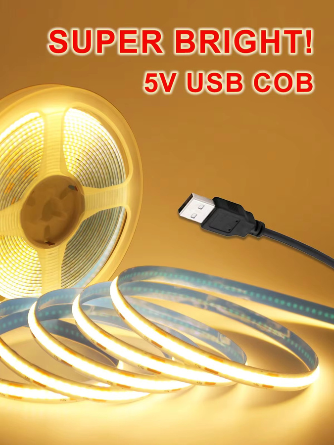 XUNATA COB LED-Streifen USB 5V mit 320 LEDs/m für TV-Hintergrundbeleuchtung und Raumbeleuchtung, Weiß - Bild 7