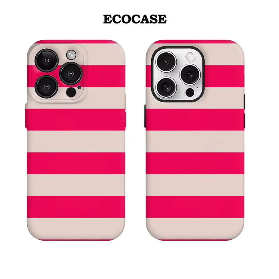 Handyhülle in Fuchsia und Beige gestreift für iPhone 11 bis iPhone 17 Pro Max Plus mit doppelschichtiger Rückseite - Bild 2
