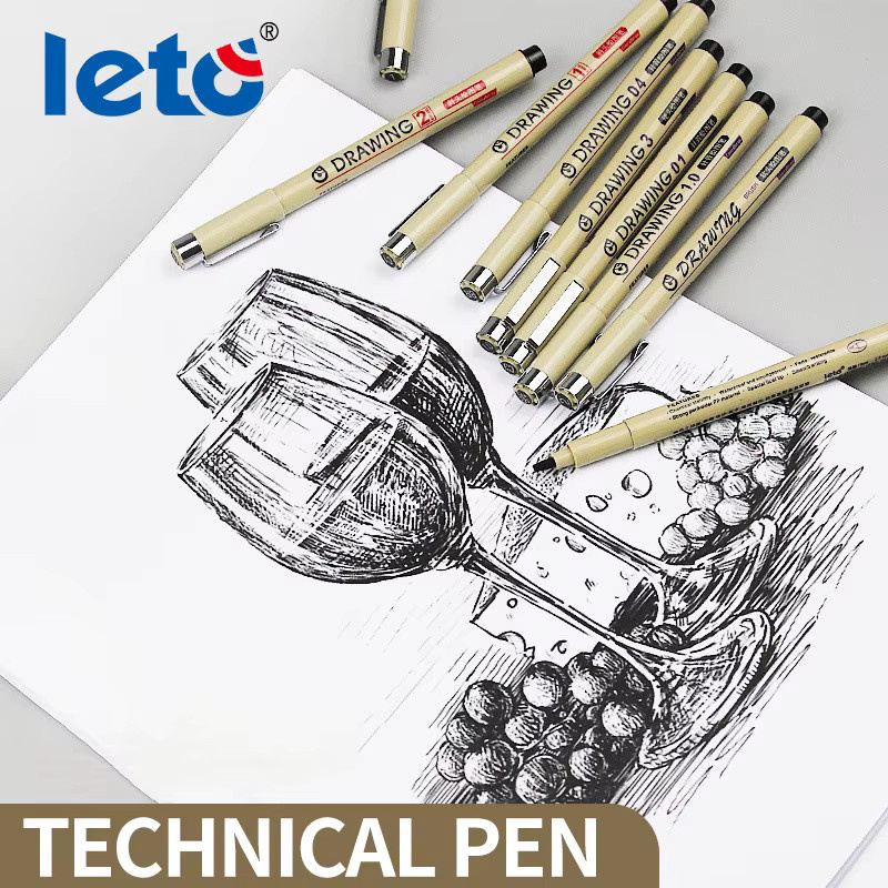 Leto Manga Outlining Pen Pigment Liner mit Soft Brush Spitze, wasserfest und schnelltrocknend, beige - Bild 3