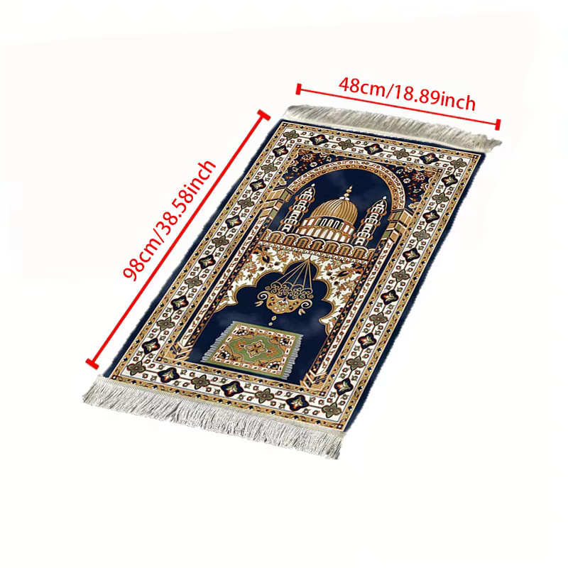 VIKAMA Muslimische Gebetsmatte mit blau-goldener Kuppel-Moschee, waschbar für Zuhause und Reisen - Bild 3