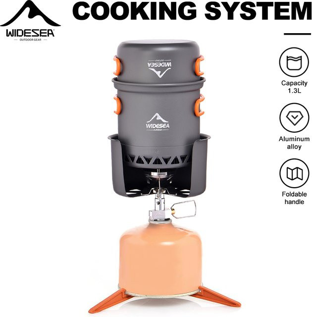 Widesea Tragbares Campingkocher-Set aus Aluminium mit 1,3 l Topf und 2300 W All-in-One Kochset für Outdoor und Wandern - Bild 1