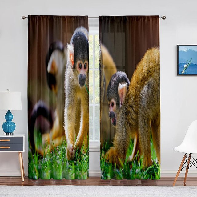 Transparenter Voile Vorhang mit rotem Panda Motiv aus Chiffon, Breite: 100 cm, Höhe: 250 cm - Bild 1