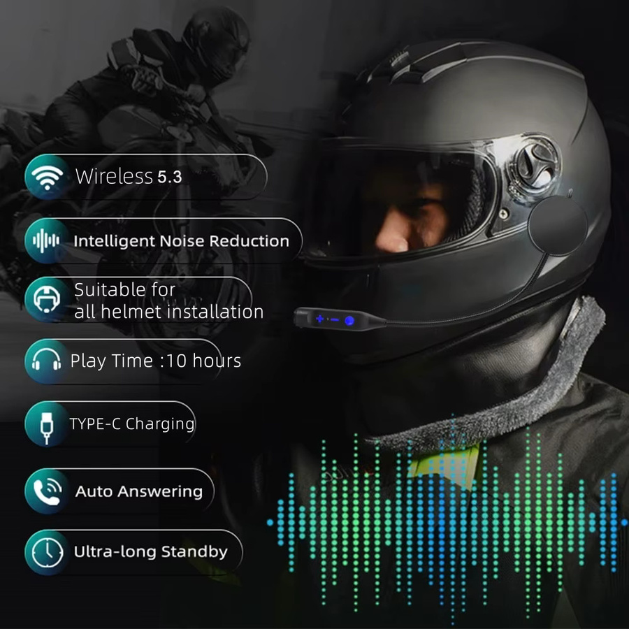 KIHOUS Bluetooth 5.3 Motorradhelm-Headset Wasserdichter Drahtloser Freisprechlautsprecher in Schwarz - Bild 3