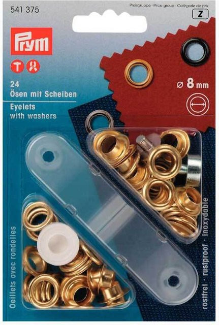 Prym Ösen mit Scheiben aus Messing in Gold, 8 mm, 24 Stück - Bild 1