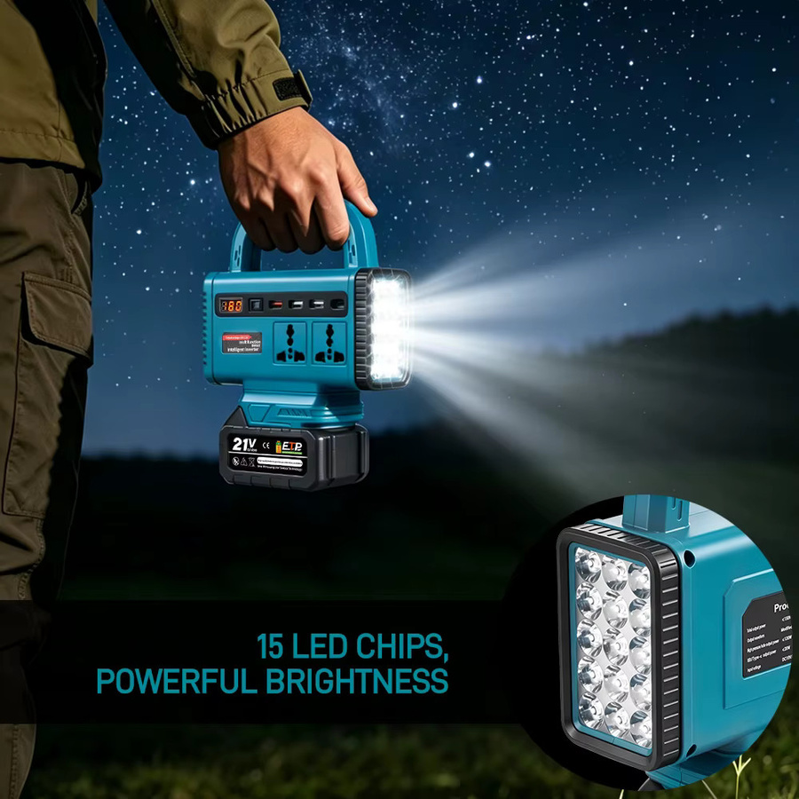 YOFIDRA 6-in-1 Akku-Stromwechselrichter mit USB-Typ-C-Steckdose und LED-Licht, kompatibel mit Makita-Akkus, Notstromversorgung für den Außenbereich - Bild 4