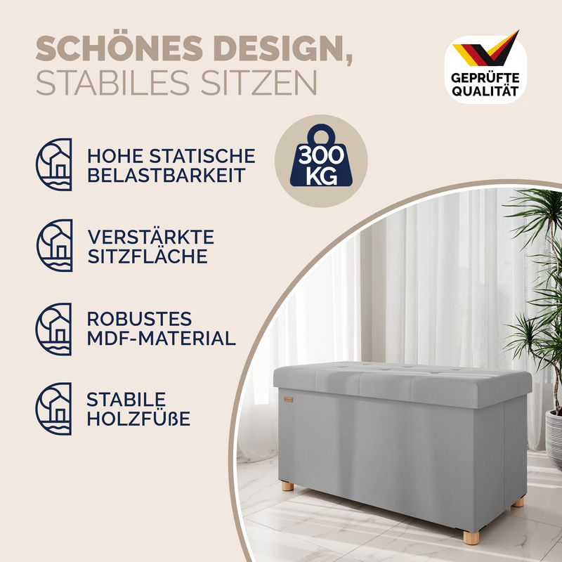 CASARIA Sitzbank aus Samt in Grau mit Stauraum, faltbar, B/T/H: 76 x 38 x 42 cm - Bild 3