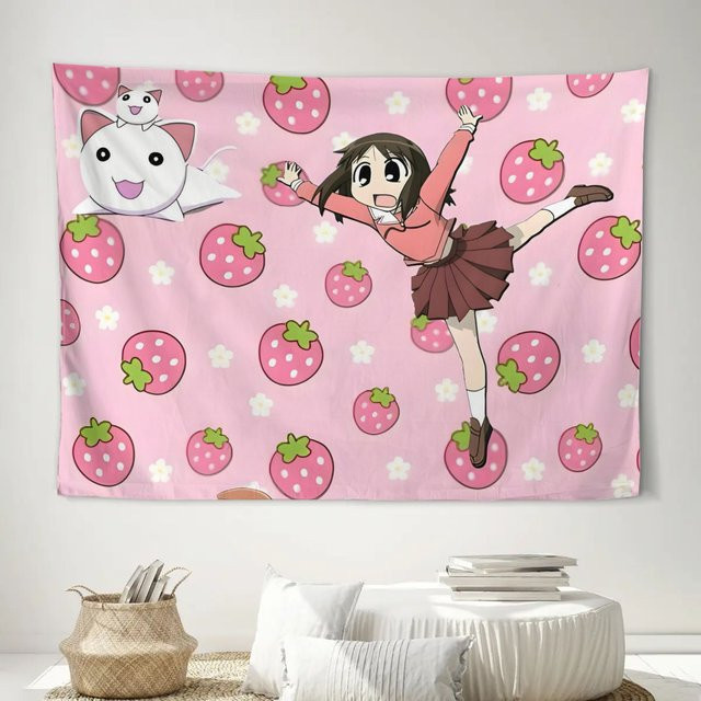 VIKAMA Wandteppich mit Anime-Mädchen und Katze in Pink, dekorativer Wandbehang für Kinderzimmer und Gaming-Raum, B/H: 60 x 40 cm - Bild 1