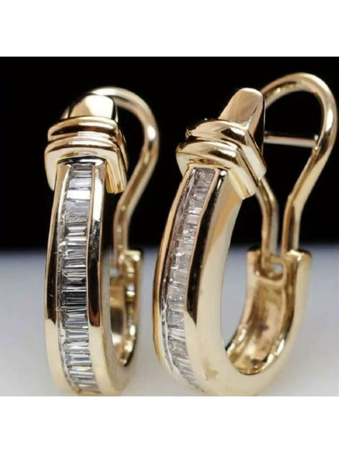 Ohrringe Gold Farbe, Metall, Intarsien, Zirkonia, Damen - Bild 3