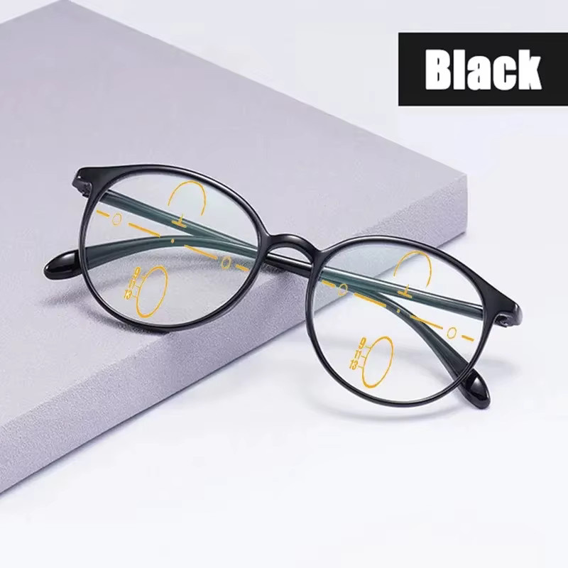 ISENGHUO Lesebrille, Multifokal, Rund, Vollrand, Titan TR90, Schwarz, Unisex - Bild 2